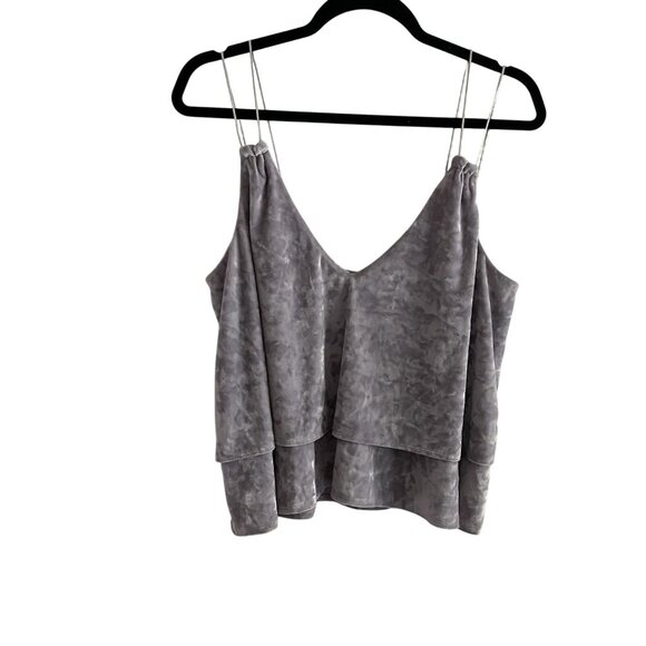 Express One Eleven Women M Gray Crushed Velvet Layered V-Neck Cami Tank Top - Picture 3 of 10
